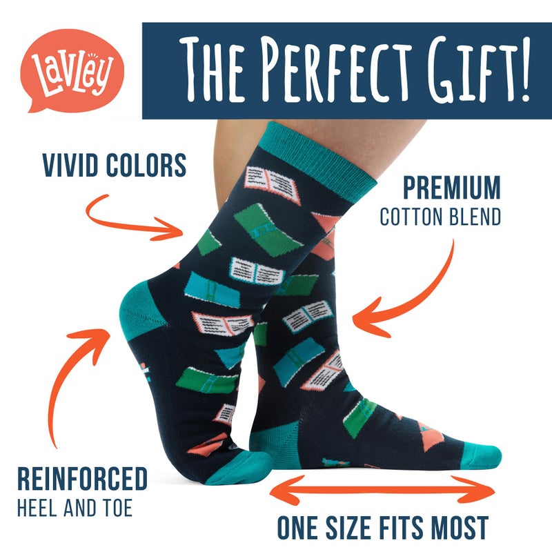 Lavley Book and Reading Socks for Adults - Funny Gifts for Reader - Unisex for Men and Women, One Size (US, Alpha, One Size, Regular, Regular, So Many Books So Little Time) - Image 2